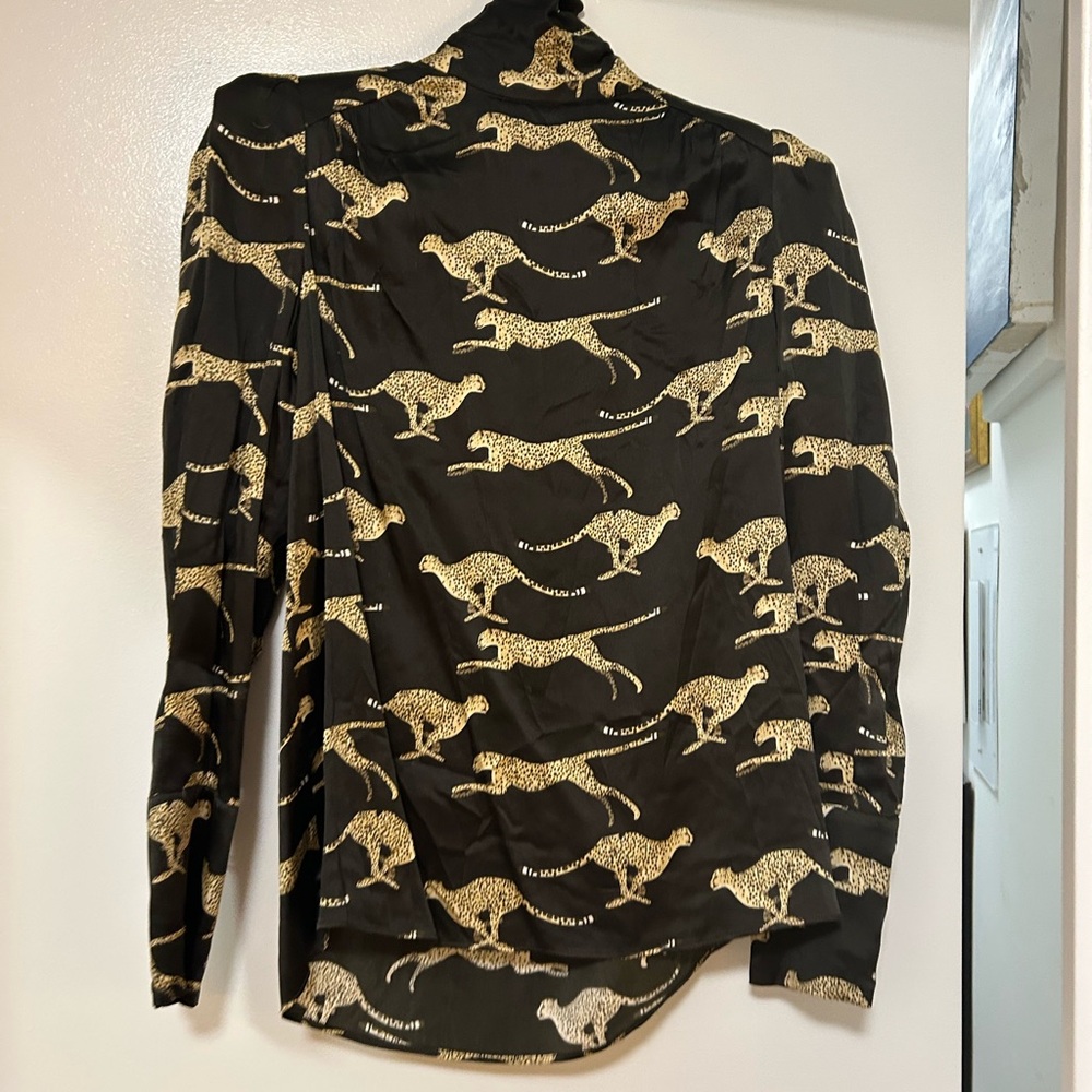 Ronny Kobo Hunter Green and Gold Cheetah Print Shirt Size Small